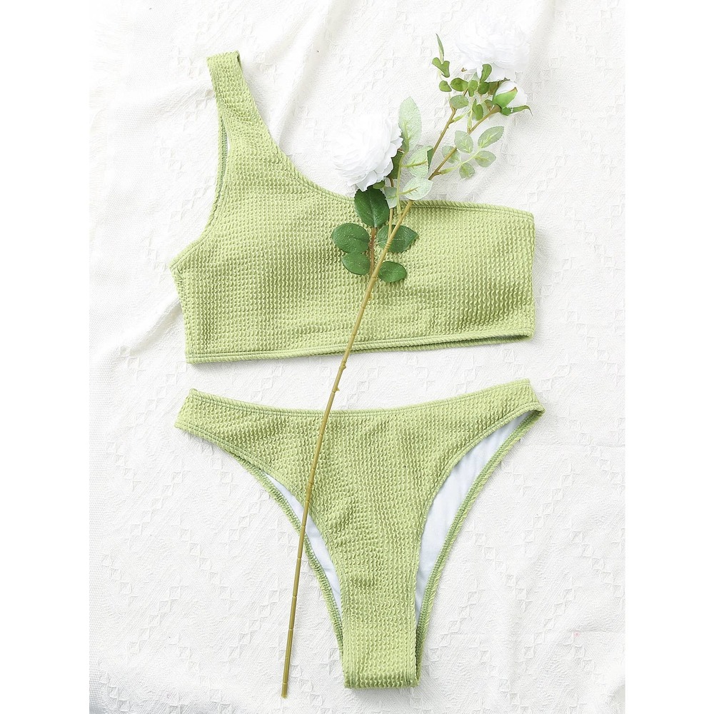 Textured One Shoulder Bikini Swimsuit white - Picture 7 of 12